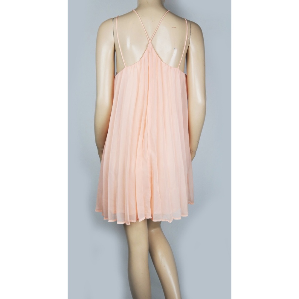 Sun Dress Coral Pink Pleated Cross Halter - Picture 2 of 2
